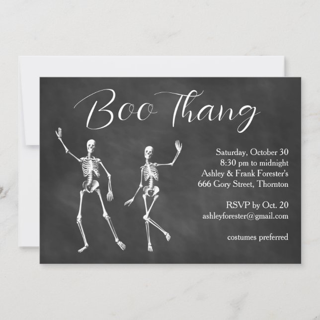 Invitación Boo Thang Dancing Skeletts Cloudy Halloween Party (Anverso)