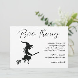 Invitación Boo Thang Flying Witch White Halloween Party