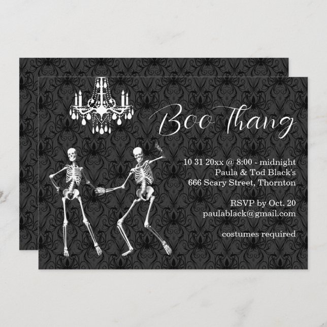 Invitación Boo Thang Glamorosos Skeletons Halloween Party (Anverso / Reverso)