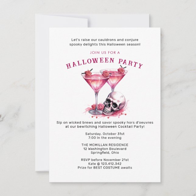 Invitación Boo y Booze: ¡Bash de cócteles de Halloween! (Anverso)