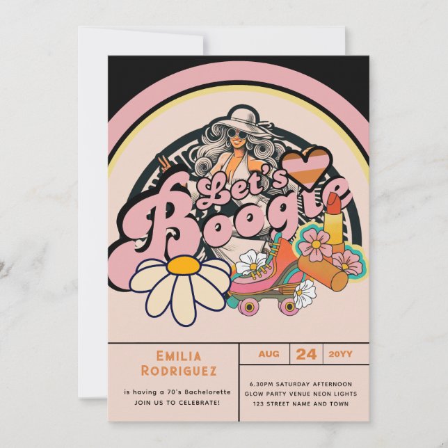 Invitación Boogie Disco Dancing Bridal Bachelorette (Anverso)
