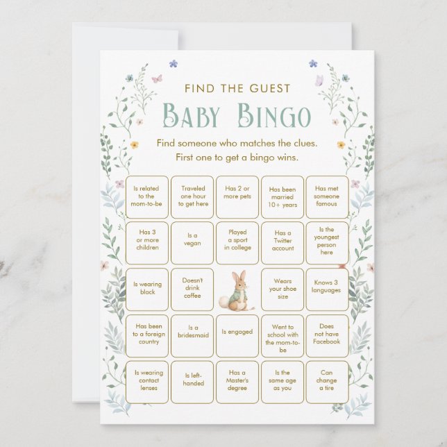 Invitación Book Baby Shower Find the Guest Bingo Game Card (Anverso)