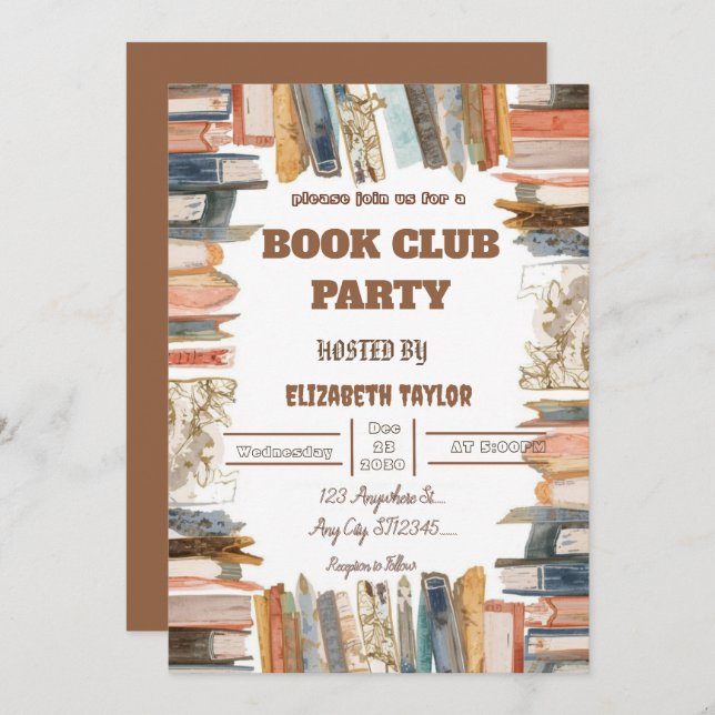 Invitación Book Club Party Invitation – Cozy Reading Night (Anverso / Reverso)
