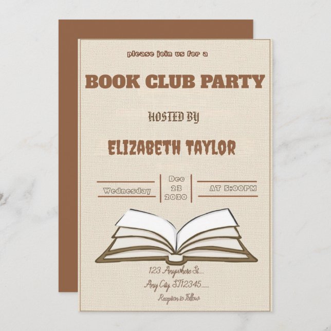 Invitación Book Club Party Invitation – Cozy Reading Night (Anverso / Reverso)