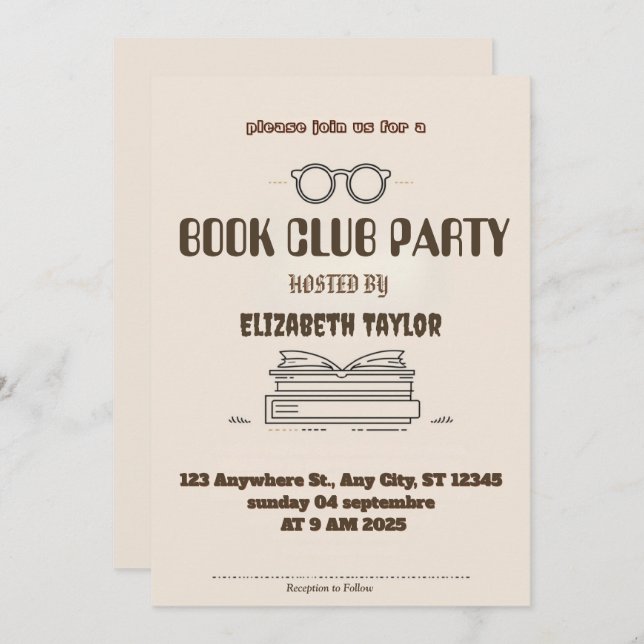 Invitación Book Club Party Invitation – Cozy Reading Night (Anverso / Reverso)