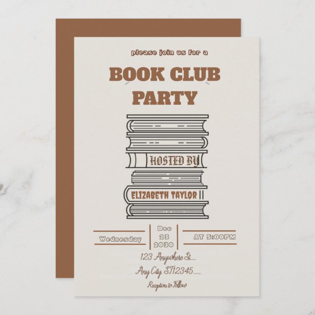 Invitación Book Club Party Invitation – Cozy Reading Night (Anverso / Reverso)