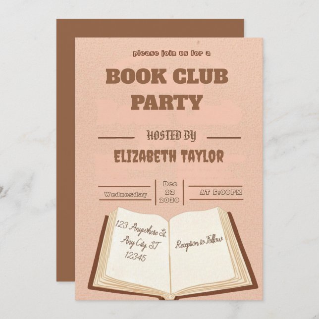 Invitación Book Club Party Invitation – Cozy Reading Night (Anverso / Reverso)
