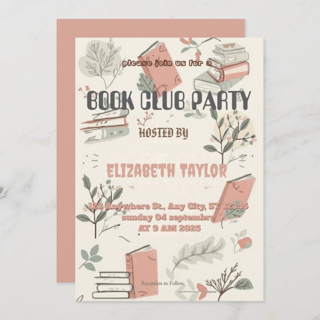 Invitación Book Club Party Invitation – Cozy Reading Night (Anverso / Reverso)