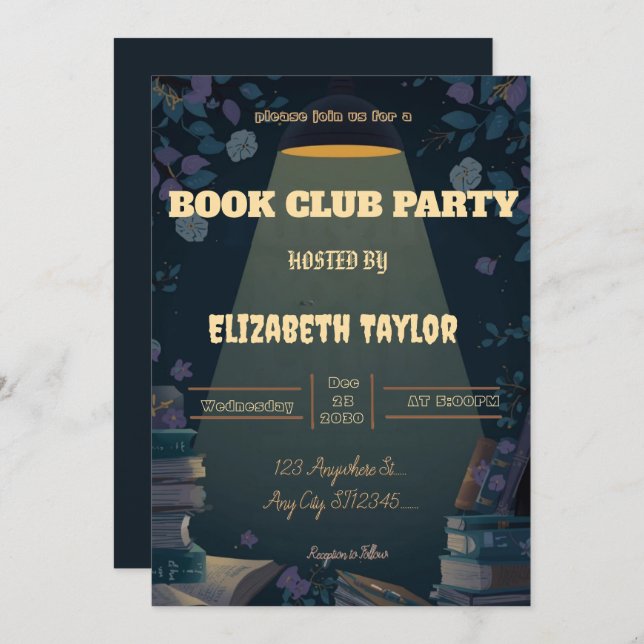 Invitación Book Club Party Invitation – Cozy Reading Night (Anverso / Reverso)