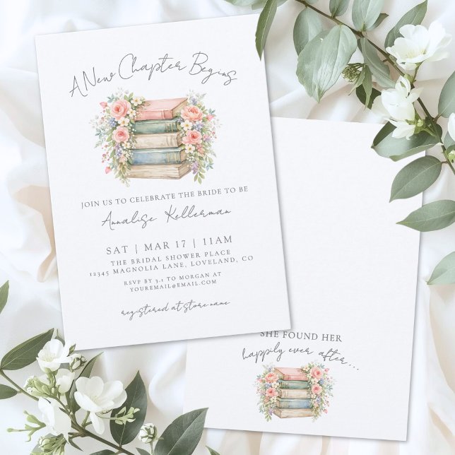 Invitación Book New Chapter Floral Bridal Shower Invitation (Book New Chapter Floral Bridal Shower Invitation)