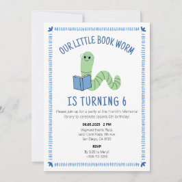 Invitación Book Worm Reading Lover Birthday Party Invite