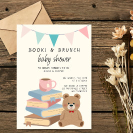 Invitación Books & Brunch Neutral Books & Teddy Baby Shower