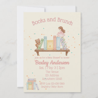 Invitación Books & Brunch Pink Baby Shower