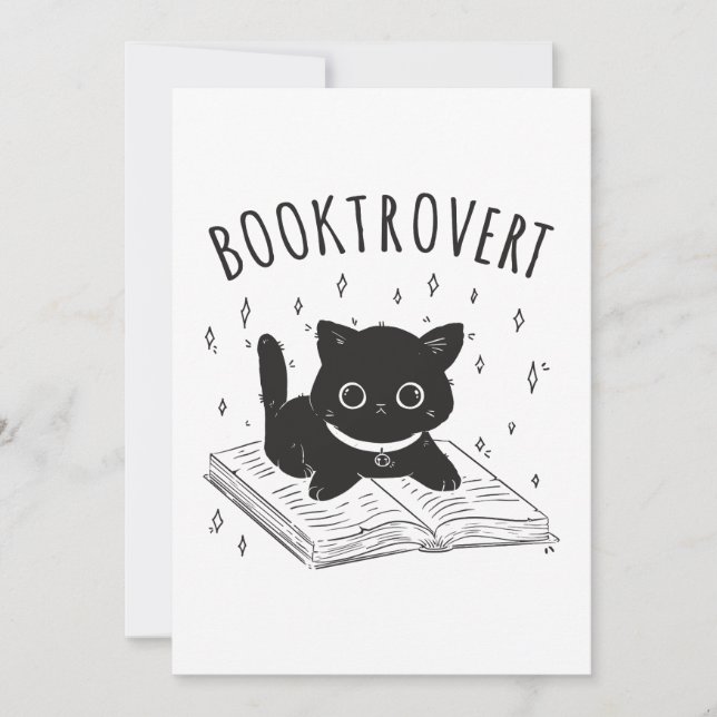 Invitación Booktrovert cat con libro y estrellas (Anverso)