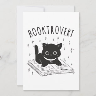 Invitación Booktrovert cat con libro y estrellas