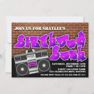 Invitación Boom Box Hip Hop Birday Party