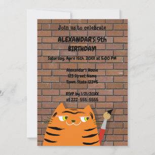 Invitación Booo El Gato , Cumpleaños Infantil Tigre de Dibujo