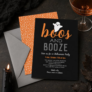 Invitación Boos and Booze Black Orange Adult Halloween Party