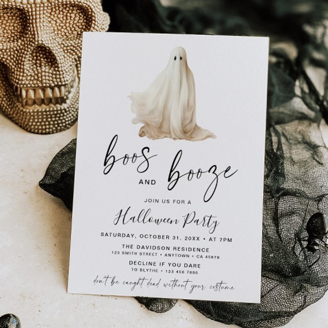 Invitación Boos and Booze Halloween Party Invitation Ghost (Subido por el creador)