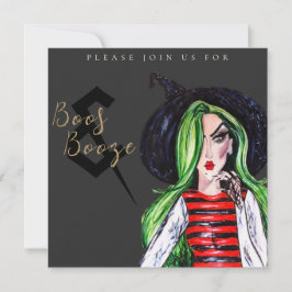 Invitación Boos and Booze Halloween Witch Party Invitation