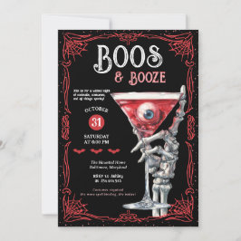 Invitación Boos & Booze Red Spooky Costume Halloween Party
