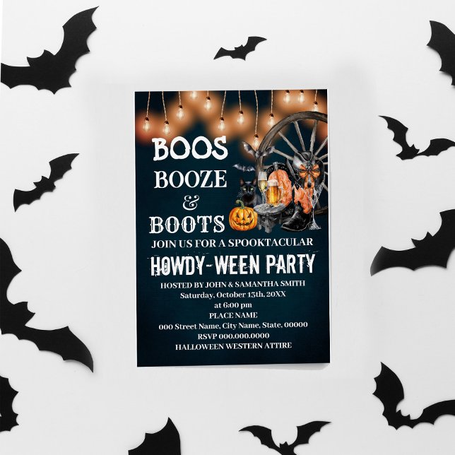 Invitación Boos Booze y Boots Bash de Halloween Occidental (Subido por el creador)