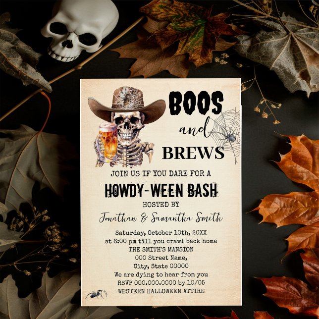 Invitación Boos & Brews Halloween Skull Beer Howdyween Fiesta (Subido por el creador)