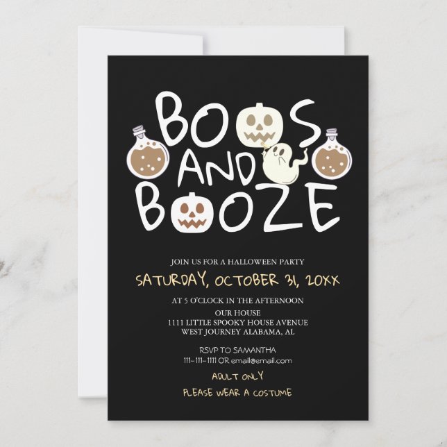Invitación Boos espeluznantes y fiesta de Halloween para Adul (Anverso)