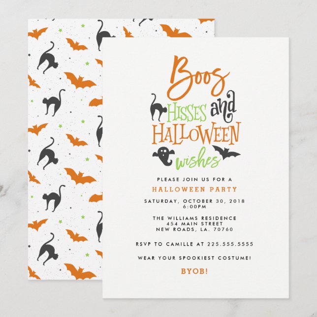 Invitación Boos Hisses y los deseos de Halloween (Anverso / Reverso)