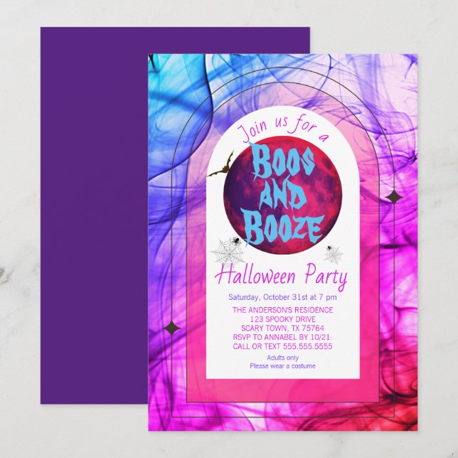 Invitación Boos rosados y Booze Famosos Fiesta de Halloween p (Anverso / Reverso)
