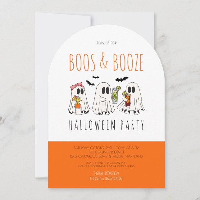 Invitación Boos y alcohol citan fiesta de Halloween para adul (Anverso)