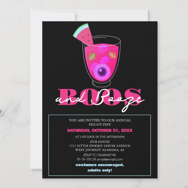 Invitación Boos y alcohol espeluznante fiesta de disfraces de (Anverso)