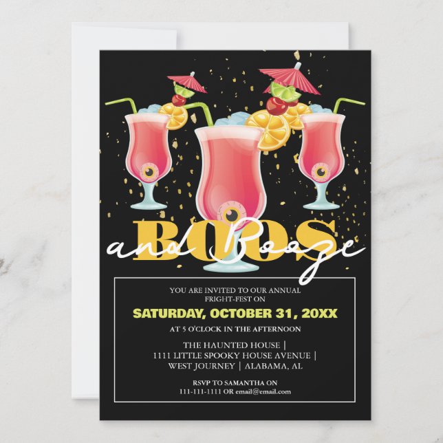 Invitación Boos y alcohol espeluznante fiesta de halloween pa (Anverso)