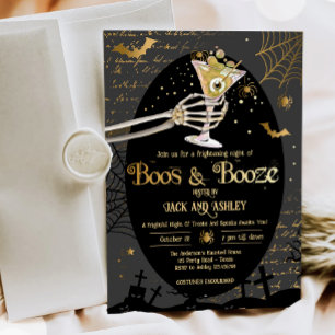 Invitación Boos y alcohol producen fiesta de Halloween para a