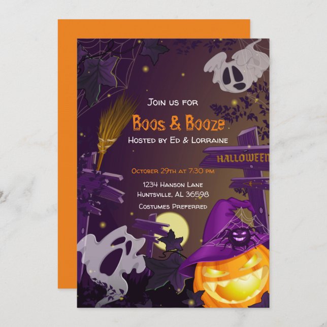 Invitación Boos y Booze (Anverso / Reverso)