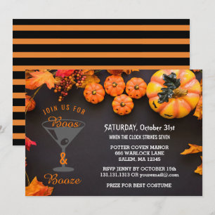 Invitación Boos y Booze Adultos Halloween Party Naranja negro