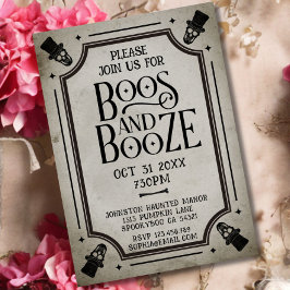 Invitación Boos y Booze Adultos Halloween Party Vintage Skull