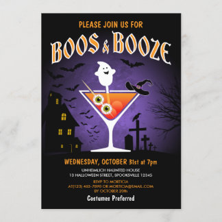 Invitación Boos y Booze Adults Halloween Party