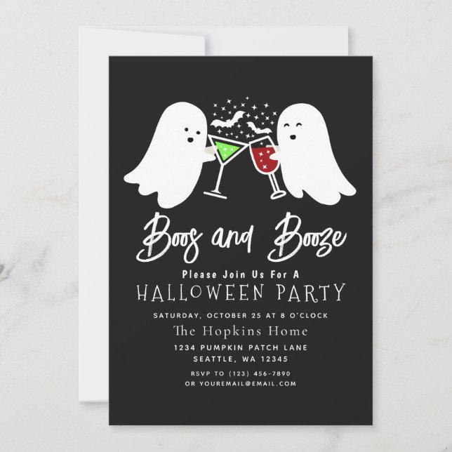 Invitación Boos y Booze Adults Halloween Party Inv (Anverso)