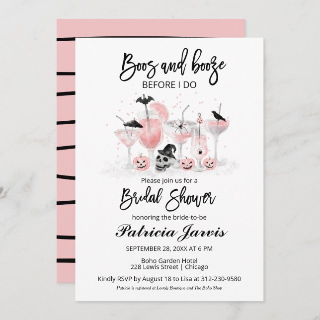 Invitación Boos Y Booze Antes De Halloween Bridal Shower (Anverso / Reverso)