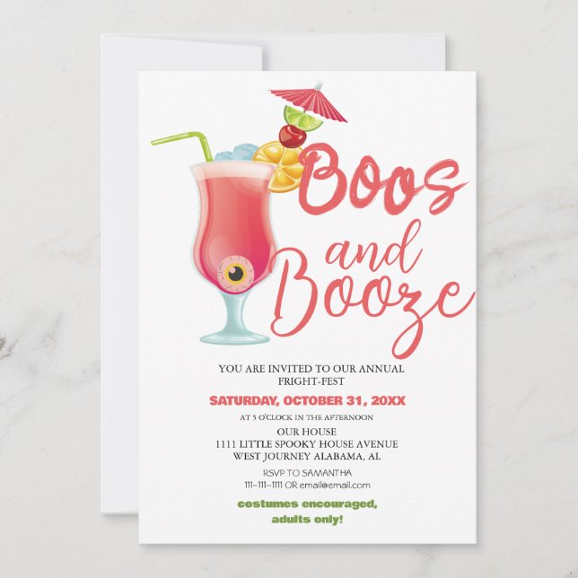Invitación Boos y Booze asustaron a Fiesta de disfraces de Ha (Anverso)