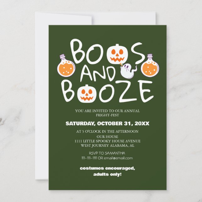 Invitación Boos y Booze asustaron a Fiesta de disfraces de Ha (Anverso)
