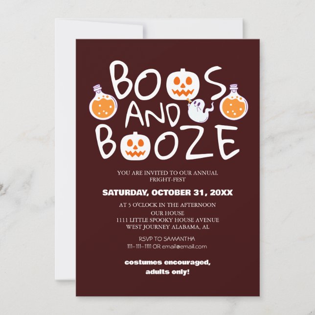 Invitación Boos y Booze asustaron a Fiesta de disfraces de Ha (Anverso)