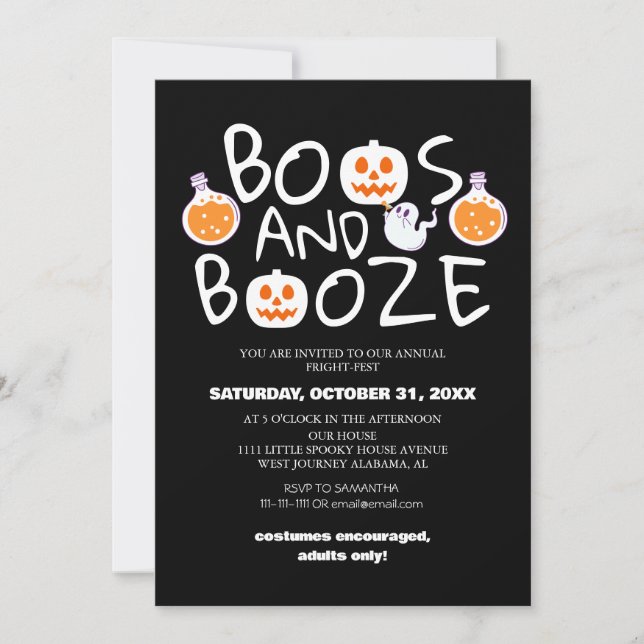 Invitación Boos y Booze asustaron a Fiesta de disfraces de Ha (Anverso)