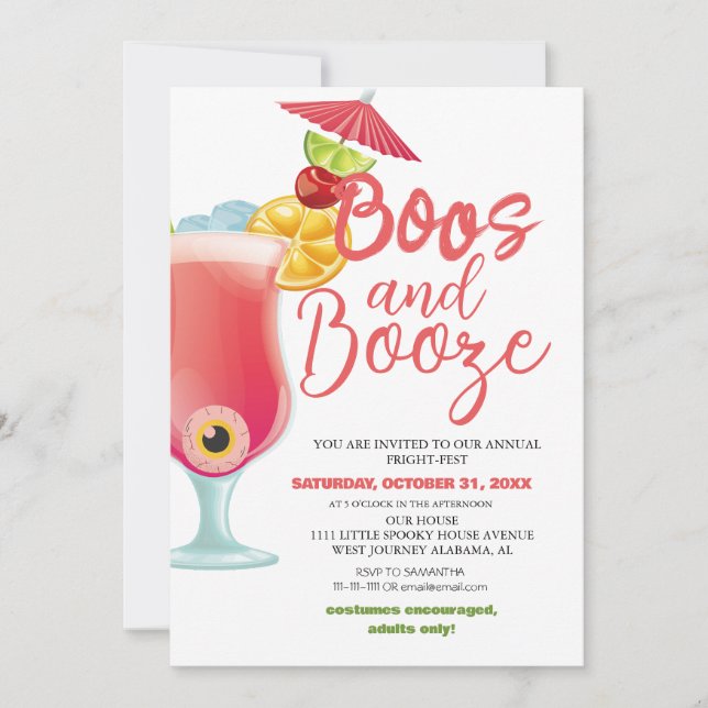 Invitación Boos y Booze asustaron a Fiesta de disfraces de Ha (Anverso)