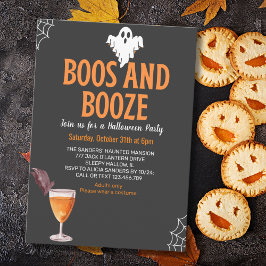 Invitación Boos y Booze Black Funny Halloween Party