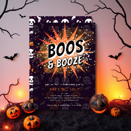 Invitación Boos y Booze Black & Naranja Adults Halloween Part