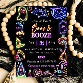 Invitación Boos Y Booze Brillan La Oscura Fiesta De Halloween