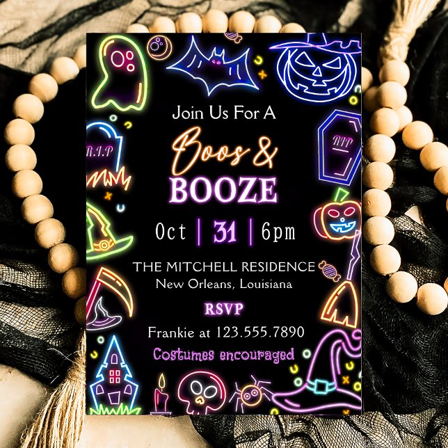 Invitación Boos Y Booze Brillan La Oscura Fiesta De Halloween (Subido por el creador)