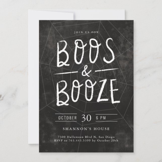 Invitación Boos y Booze Chalk con la fiesta de Halloween (Anverso)